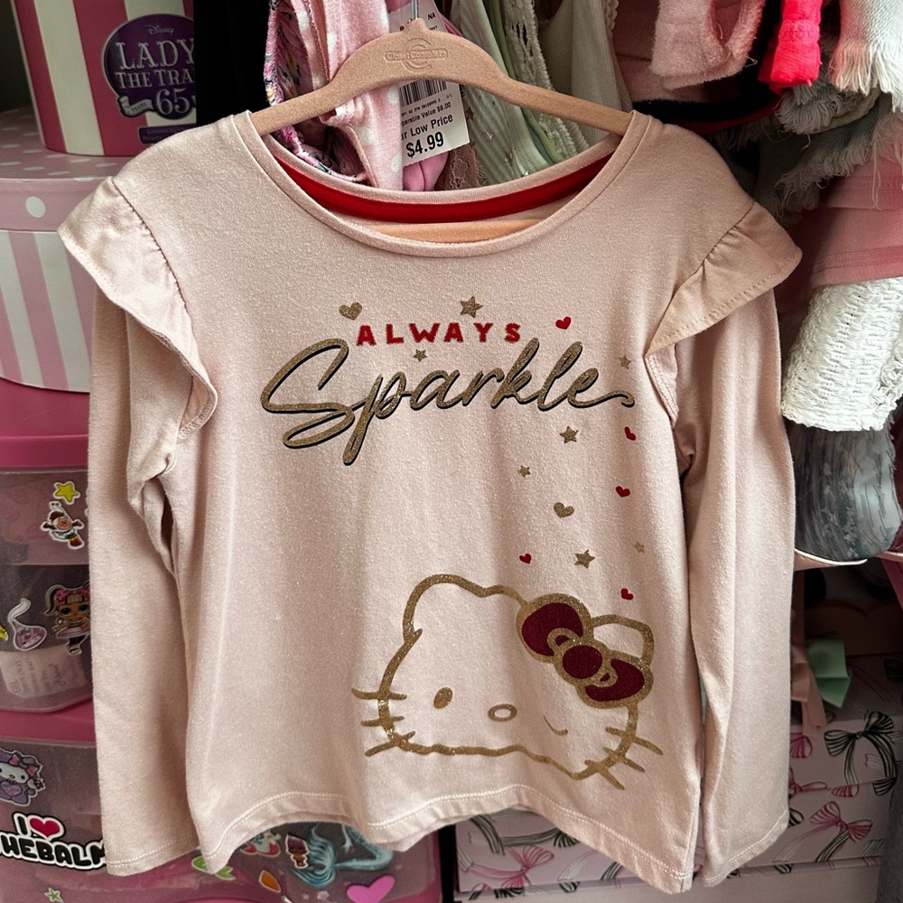 365 Kids x Hello Kitty Always Sparkle Pink Glitter Tee Girls 6